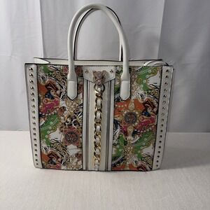 Aldo Adoma Tote Multicolor Tiger And Baroque Inspired print  W/Gold Toned  Chain